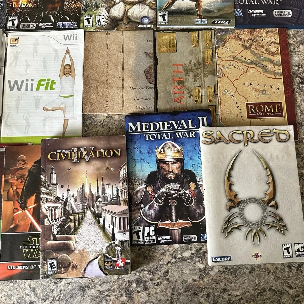 25 Vintage Retro PC Game Manuals, Insert Lots, & Maps Rome Medieval Dungeon Hero